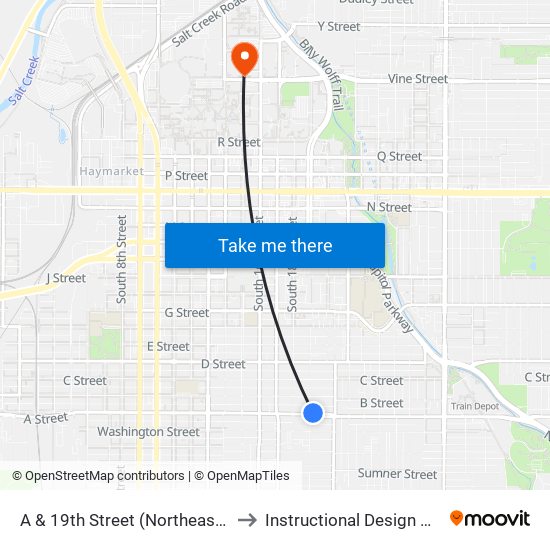 A & 19th Street (Northeast Side) to Instructional Design Center map