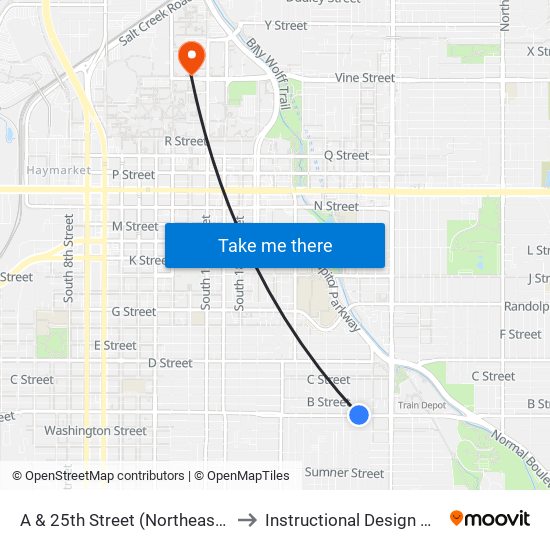 A & 25th Street (Northeast Side) to Instructional Design Center map