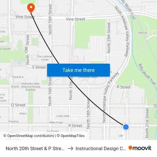 North 20th Street & P Street, SW to Instructional Design Center map