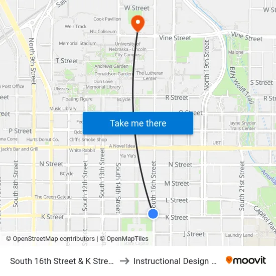 South 16th Street & K Street, NW to Instructional Design Center map