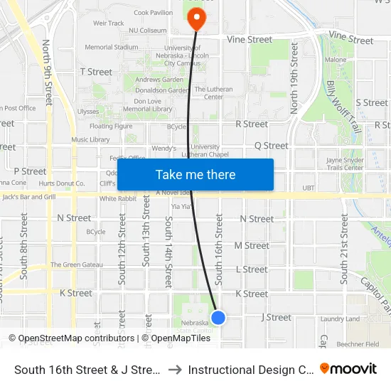 South 16th Street & J Street, SW to Instructional Design Center map