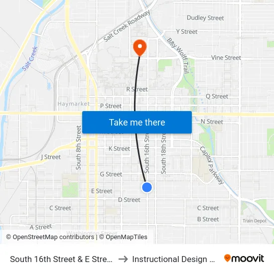 South 16th Street & E Street, NW to Instructional Design Center map