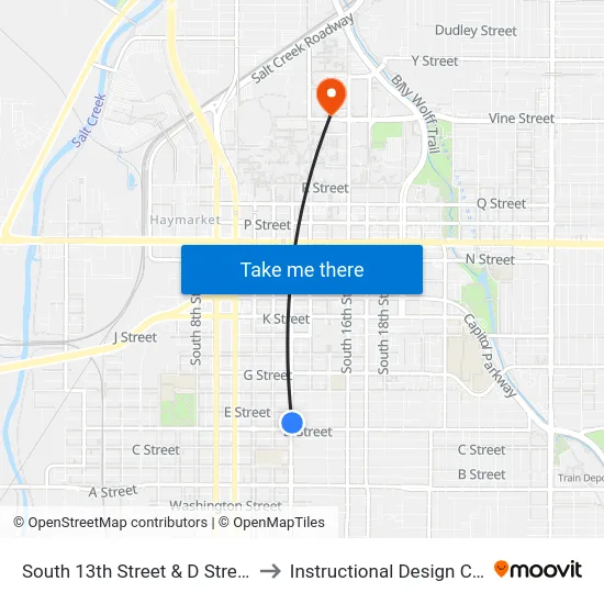 South 13th Street & D Street, NE to Instructional Design Center map