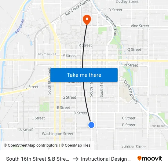 South 16th Street & B Street, SW to Instructional Design Center map