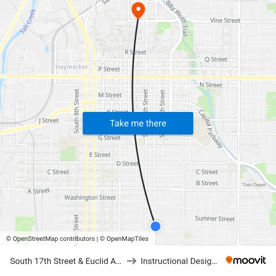 South 17th Street & Euclid Avenue, NE to Instructional Design Center map