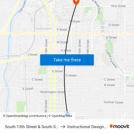 South 13th Street & South Street, NE to Instructional Design Center map