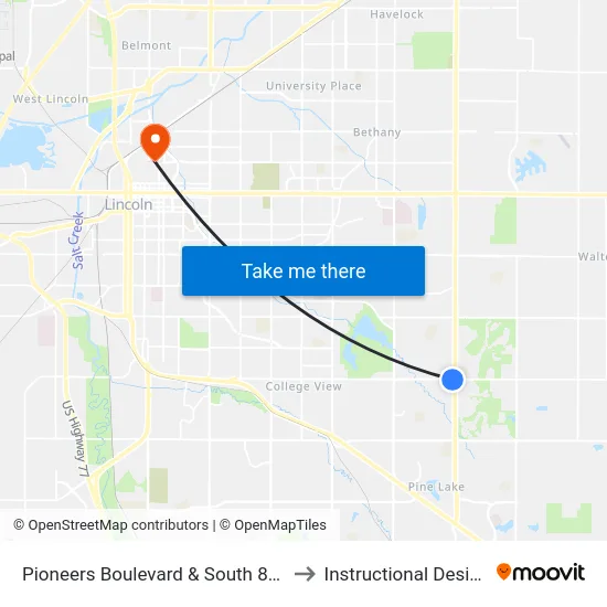 Pioneers Boulevard & South 84th Street, SW to Instructional Design Center map
