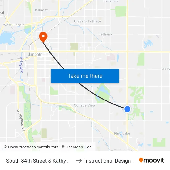 South 84th Street & Kathy Lane, NE to Instructional Design Center map