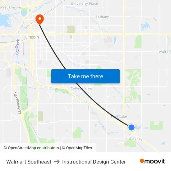 Walmart Southeast to Instructional Design Center map
