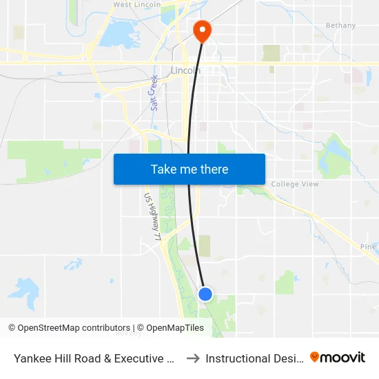 Yankee Hill Road & Executive Woods Drive, NE to Instructional Design Center map