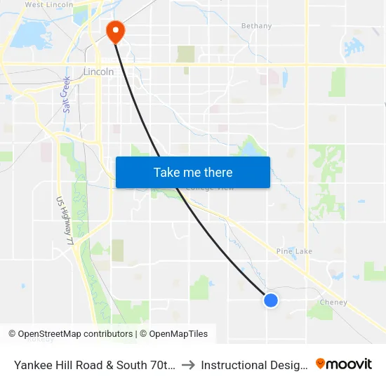 Yankee Hill Road & South 70th Street, Se to Instructional Design Center map