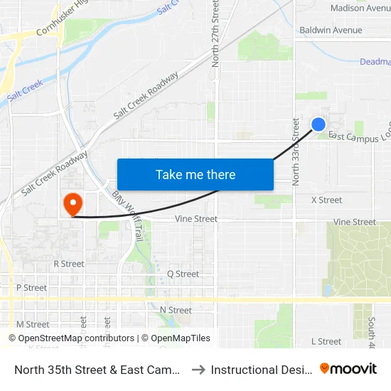 North 35th Street & East Campus Loop South to Instructional Design Center map