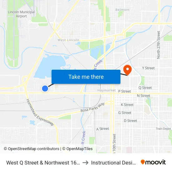 West Q Street & Northwest 16th Street, SW to Instructional Design Center map