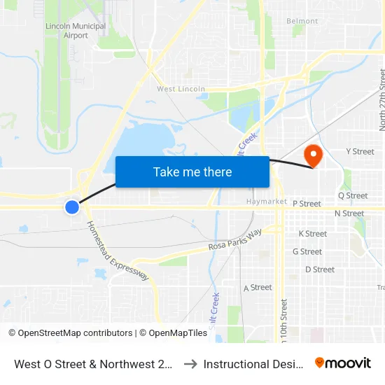 West O Street & Northwest 27th Street, NE to Instructional Design Center map