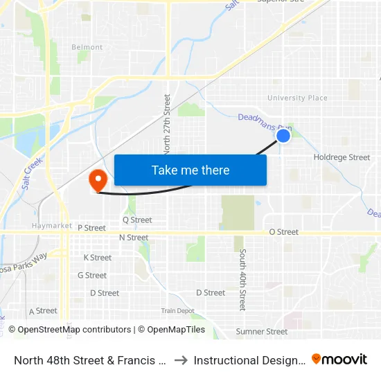 North 48th Street & Francis Street, NE to Instructional Design Center map