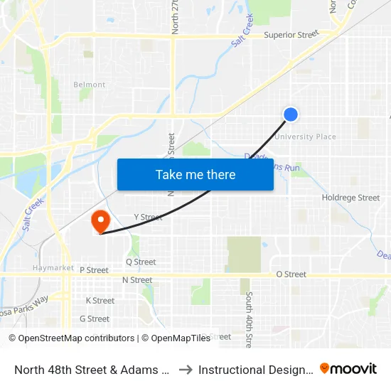 North 48th Street & Adams Street, NE to Instructional Design Center map