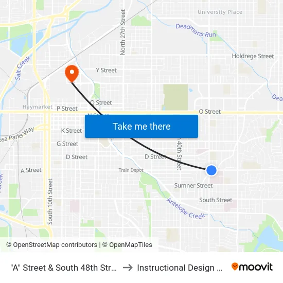 "A" Street & South 48th Street, Se to Instructional Design Center map
