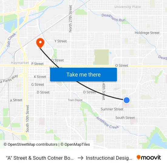 "A" Street & South Cotner Boulevard, Se to Instructional Design Center map
