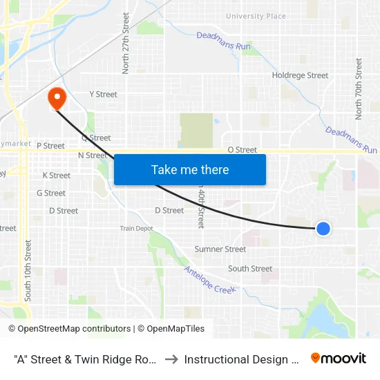 "A" Street & Twin Ridge Road, SW to Instructional Design Center map