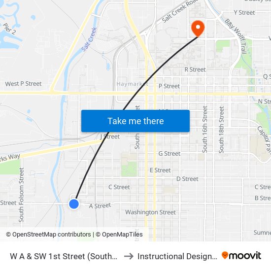 W A & SW 1st Street (Southeast Side) to Instructional Design Center map