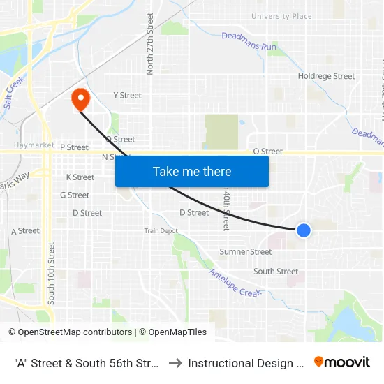 "A" Street & South 56th Street, NW to Instructional Design Center map