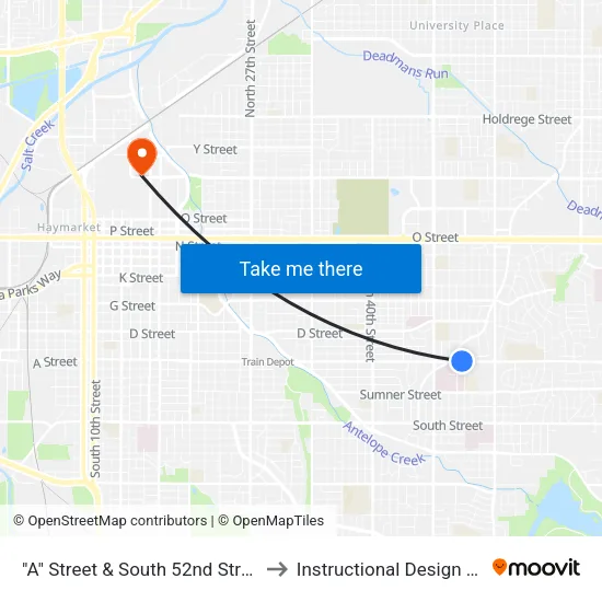 "A" Street & South 52nd Street, NW to Instructional Design Center map