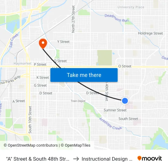 "A" Street & South 48th Street, NE to Instructional Design Center map