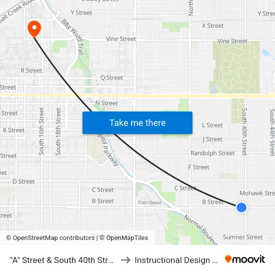 "A" Street & South 40th Street, NW to Instructional Design Center map