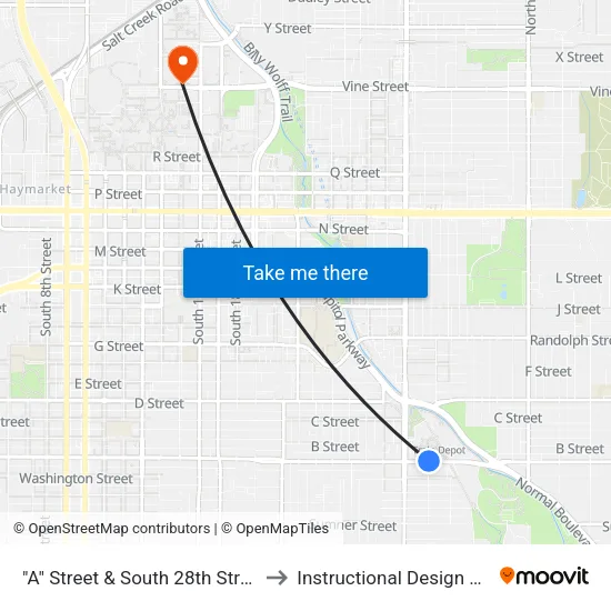 "A" Street & South 28th Street, NE to Instructional Design Center map