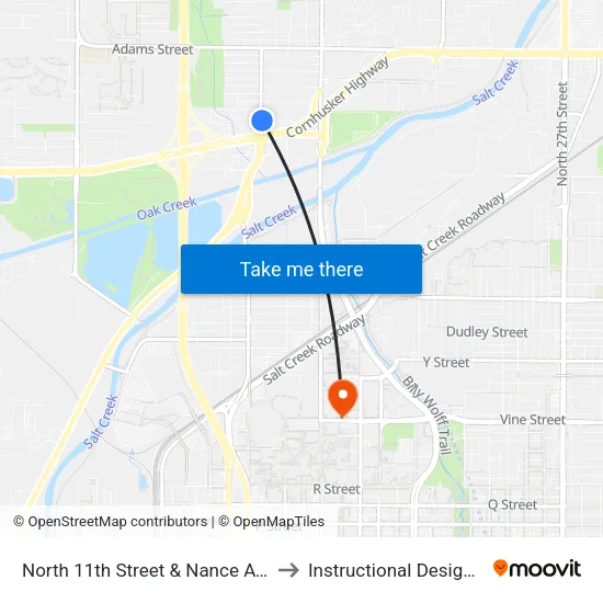 North 11th Street & Nance Avenue, NE to Instructional Design Center map