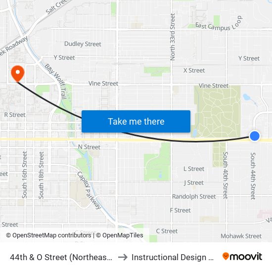 44th & O Street (Northeast Side) to Instructional Design Center map