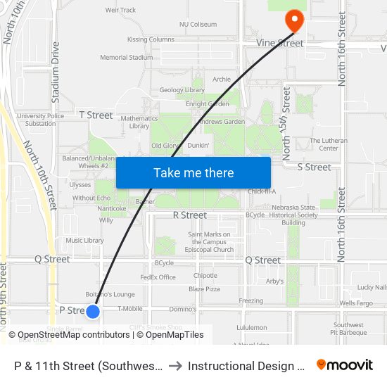 P & 11th Street (Southwest Side) to Instructional Design Center map