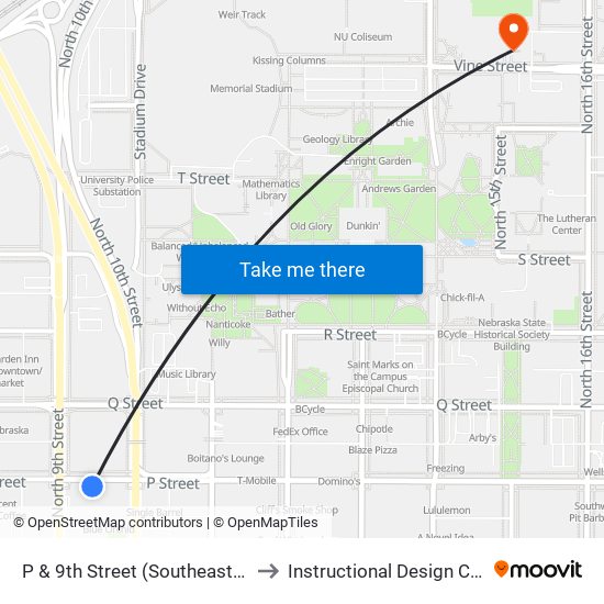 P & 9th Street (Southeast Side) to Instructional Design Center map