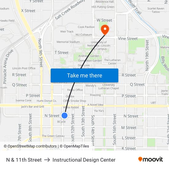 N & 11th Street to Instructional Design Center map