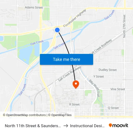 North 11th Street & Saunders Avenue, NW to Instructional Design Center map