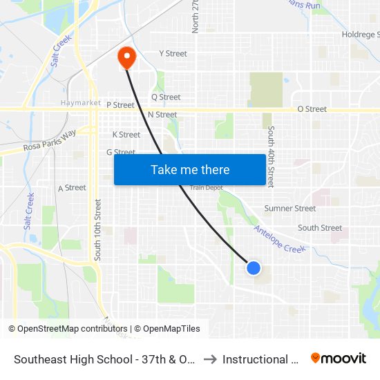 Southeast High School - 37th & Otoe Street (Northeast Side) to Instructional Design Center map