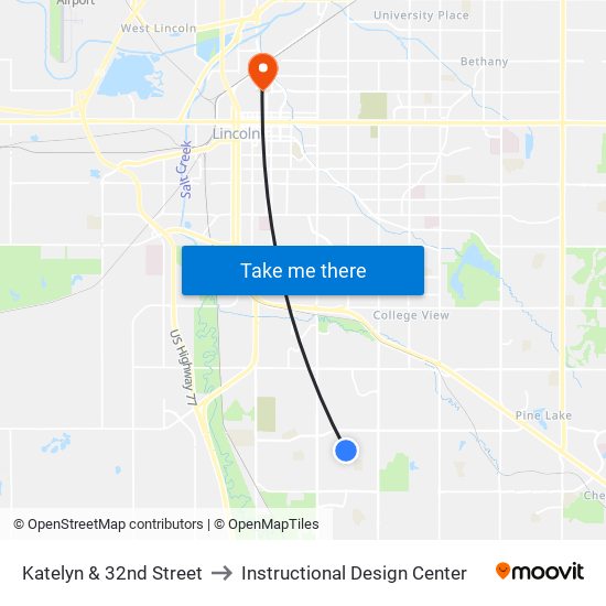 Katelyn & 32nd Street to Instructional Design Center map