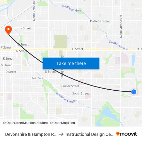 Devonshire & Hampton Road to Instructional Design Center map