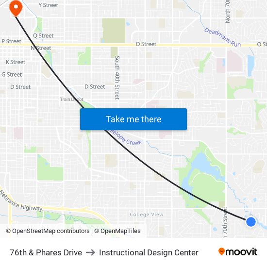 76th & Phares Drive to Instructional Design Center map