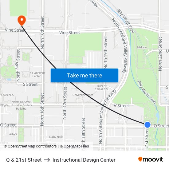 Q & 21st Street to Instructional Design Center map