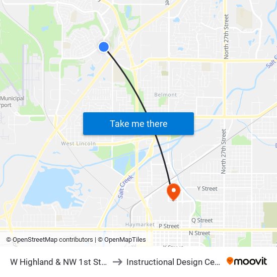 W Highland & NW 1st Street to Instructional Design Center map