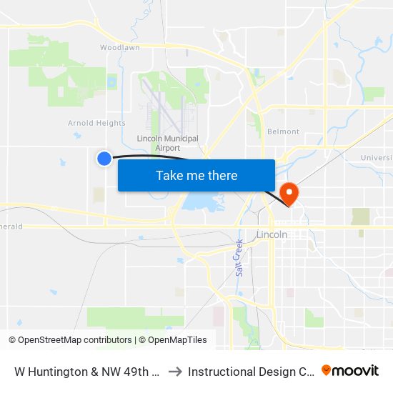 W Huntington & NW 49th Street to Instructional Design Center map