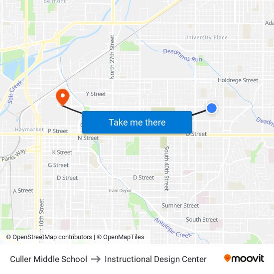 Culler Middle School to Instructional Design Center map