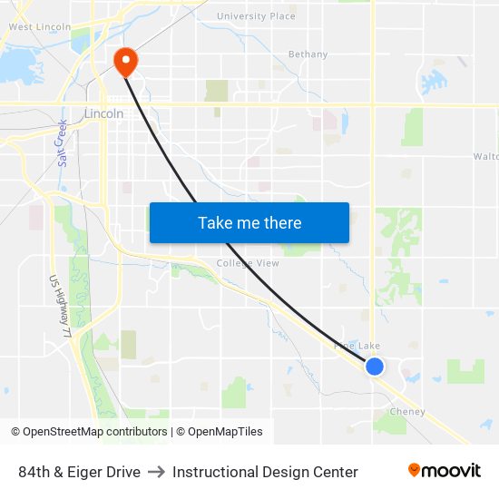 84th & Eiger Drive to Instructional Design Center map