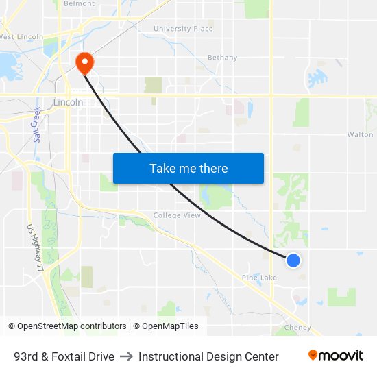 93rd & Foxtail Drive to Instructional Design Center map