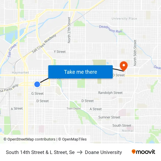 South 14th Street & L Street, Se to Doane University map
