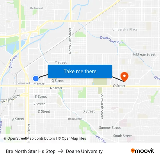 Bre North Star Hs Stop to Doane University map