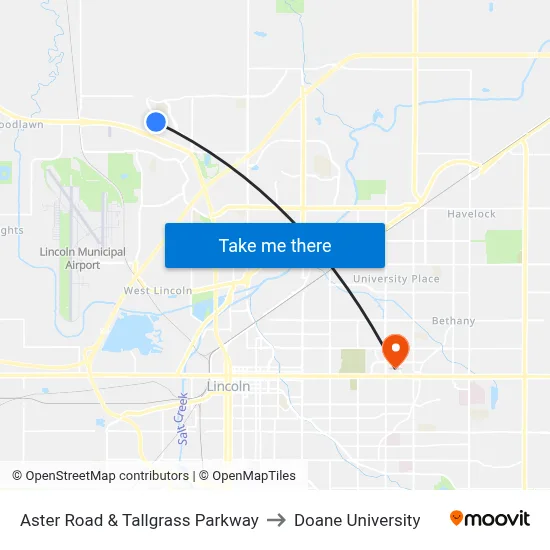 Aster Road & Tallgrass Parkway to Doane University map