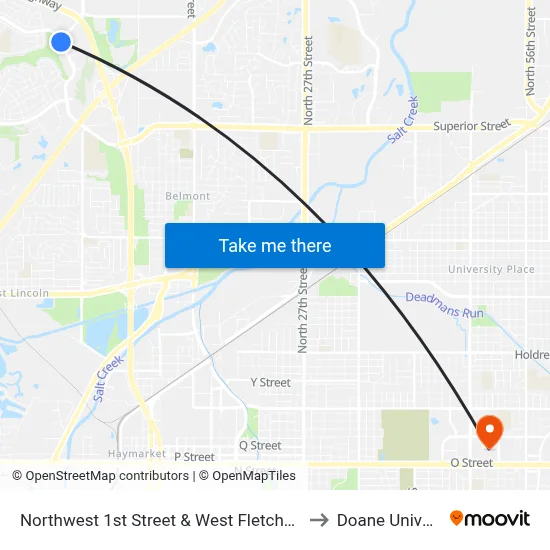 Northwest 1st Street & West Fletcher Avenue to Doane University map