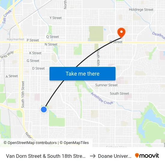Van Dorn Street & South 18th Street, NE to Doane University map